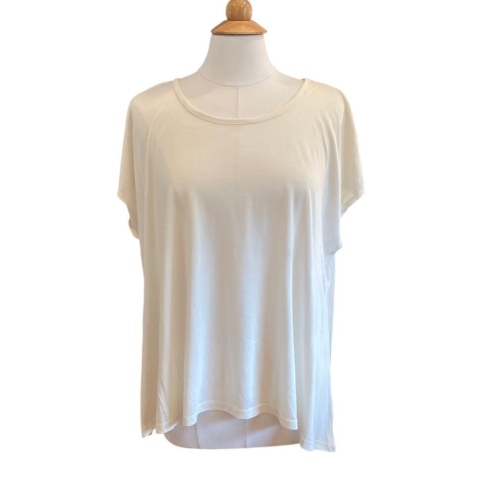 Coldwater Creek Ivory Short Sleeve Round Neck Relaxed Fit Top, Minimalist, XL